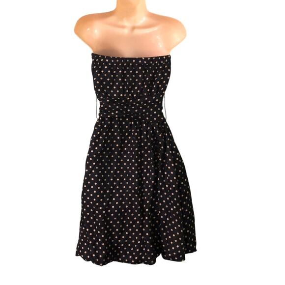 BCBG Maxazria Black Polka Dot Silk Dress XS Strapless Lined Vacation Cruise - Picture 2 of 7